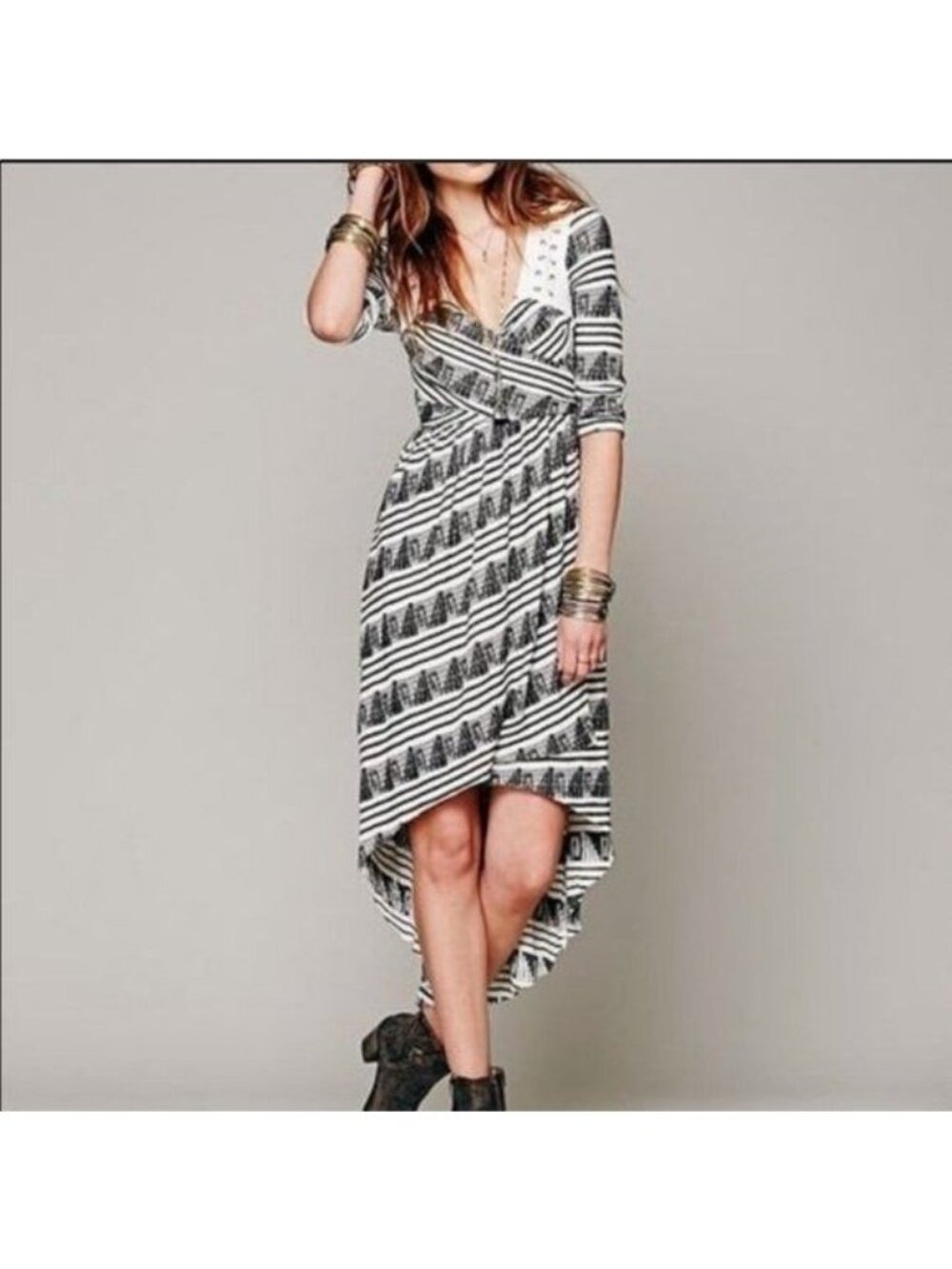 Free People New Romantics Lelani Stripe Criss Cross Lined High-Low Dress Small